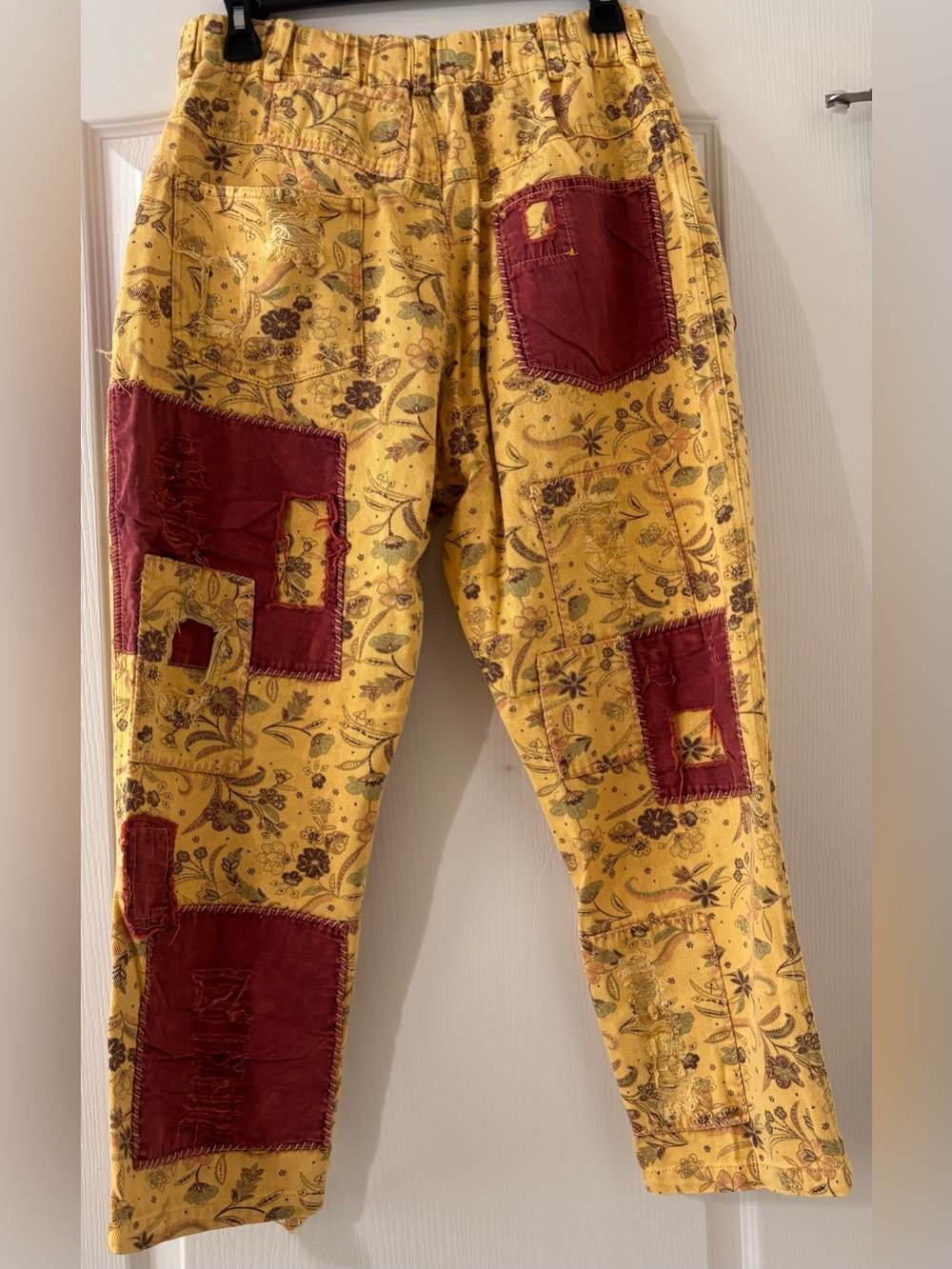 Blue Velvet Boho Patchwork Floral Distressed Cropped Pants S/M Cottagecore - Picture 3 of 7